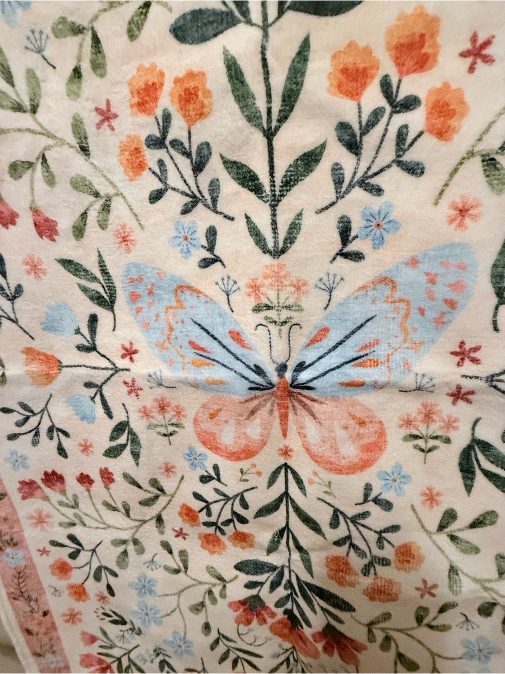 Rug or Mat with a Flower and Butterfly Pattern Summertime Colors Non-slip Back - Picture 3 of 5
